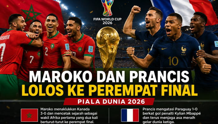 Prancis dan Maroko Melaju ke Perempat Final Piala Dunia 2026, Siap Bentrok Perebutkan Tiket Semifinal